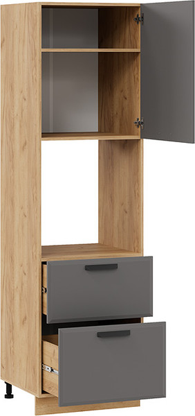 Изображение товара Шкаф-пенал кухонный ТриЯ Тиана 1П6Я2 с одной дверью и двумя ящиками (дуб крафт золотой/асфальт супермат)