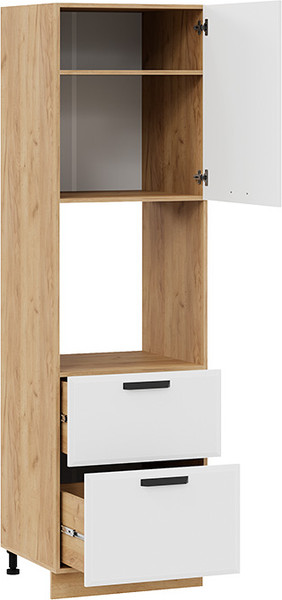 Изображение товара Шкаф-пенал кухонный ТриЯ Тиана 1П6Я2 с одной дверью и двумя ящиками (дуб крафт золотой/белый супермат)