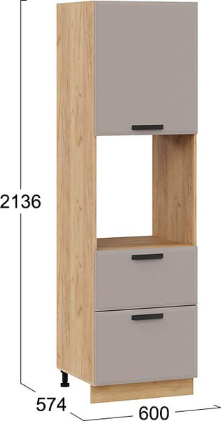 Изображение товара Шкаф-пенал кухонный ТриЯ Тиана 1П6Я2 с одной дверью и двумя ящиками (дуб крафт золотой/мокко супермат)