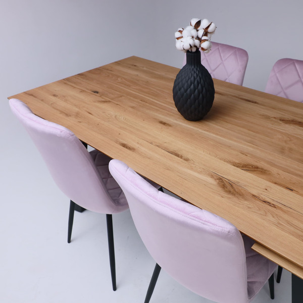 Изображение товара Обеденный стол ОКА Сангай раздвижной 136-196x80x75 (дуб натуральный/черный )