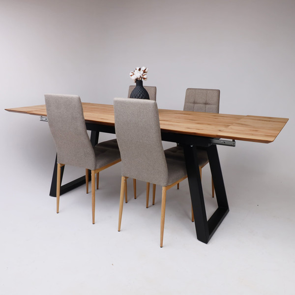 Изображение товара Обеденный стол ОКА Сангай раздвижной 136-196x80x75 (дуб натуральный/черный )