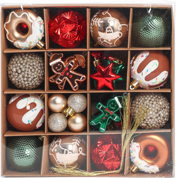 Изображение товара Набор шаров новогодних Золотая сказка 592590 (42шт, красный/бежевый/бирюзовый)