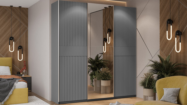 Изображение товара Шкаф-купе ТриЯ Оскар Тиффани Т2 2100 / 282759 (серебро/серый графит/графит матовый)