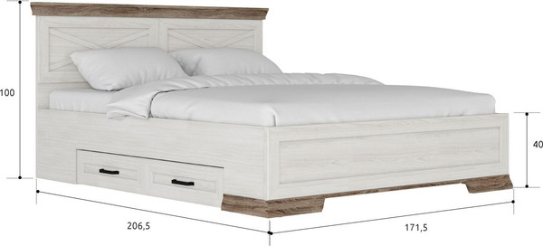 Изображение товара Двуспальная кровать Black Red White Marselle LOZ160х200 с ящиками (ясень снежный/дуб сонома темный/ясень снежный)