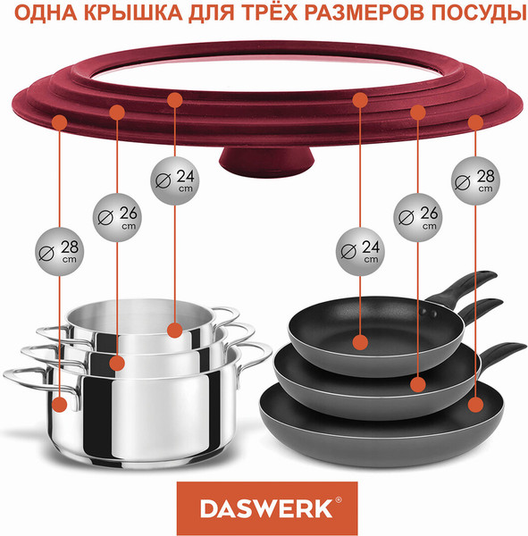 Изображение товара Крышка стеклянная Daswerk Универсальная / 607590 (бордовый)