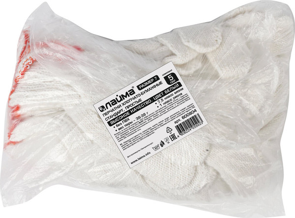 Изображение товара Перчатки защитные Laima Стандарт / 600804 (10шт, белый)