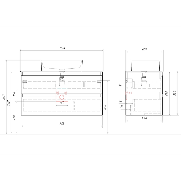 Изображение товара Тумба с умывальником Aqwella Geometria GE01102SH/STG1014X456GS