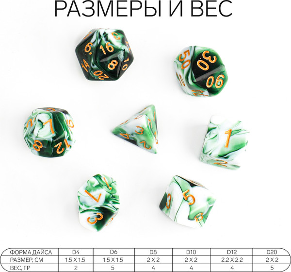 Изображение товара Набор кубиков для настольной игры Время игры Дайсы для ДнД Мрамор / 6935245 (7шт)