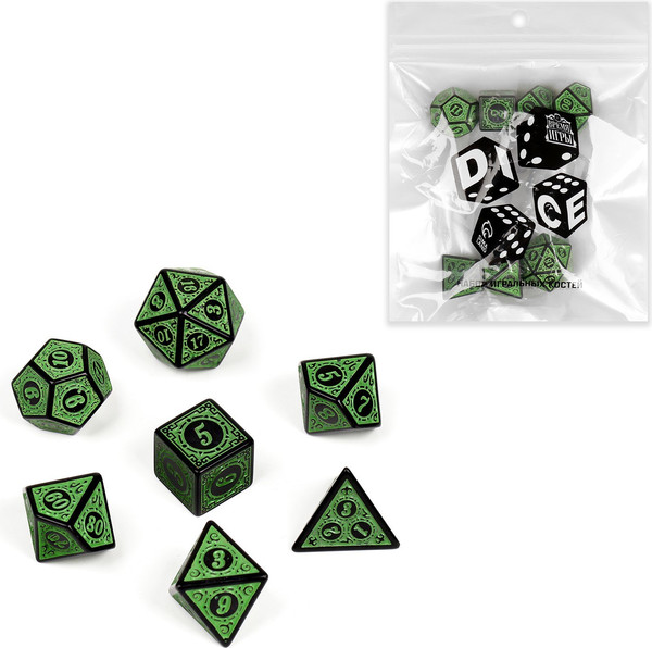 Изображение товара Набор кубиков для настольной игры Время игры Дайсы для ДнД / 9889055 (7шт, зеленый)