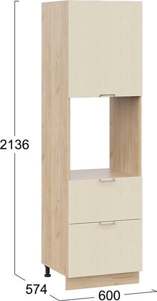 Изображение товара Шкаф-пенал кухонный ТриЯ Кимберли 1П6Я2 с одной дверью и двумя ящиками (дуб крафт золотой/крем)