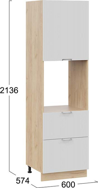 Изображение товара Шкаф-пенал кухонный ТриЯ Кимберли 1П6Я2 с одной дверью и двумя ящиками (дуб крафт золотой/сноу)