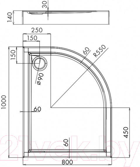 Изображение товара Душевой поддон Omnires Riverside 80x100 L
