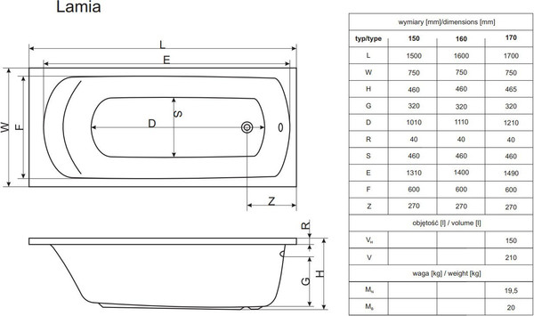 Изображение товара Ванна акриловая Excellent Lamia Slim 150x75