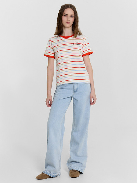 Изображение товара Футболка Mark Formelle 112936 (р.164/170-84-90, полоска на светло-молочном/589-D вышивка)