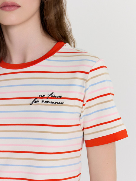 Изображение товара Футболка Mark Formelle 112936 (р.164/170-84-90, полоска на светло-молочном/589-D вышивка)