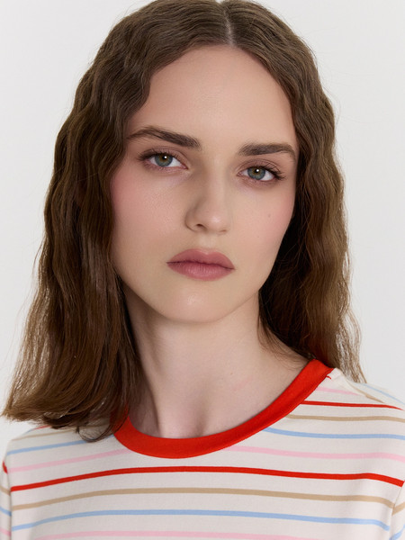 Изображение товара Футболка Mark Formelle 112936 (р.164/170-84-90, полоска на светло-молочном/589-D вышивка)