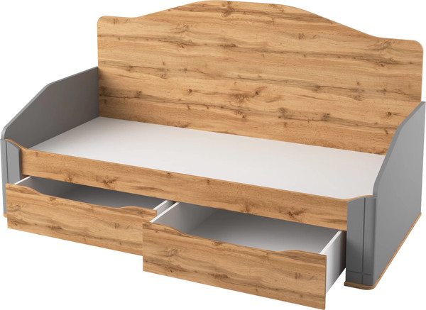 Изображение товара Кровать-тахта Involux Sale 90x200 с ящиками / км0144 (серый шифер/дуб натюрель)