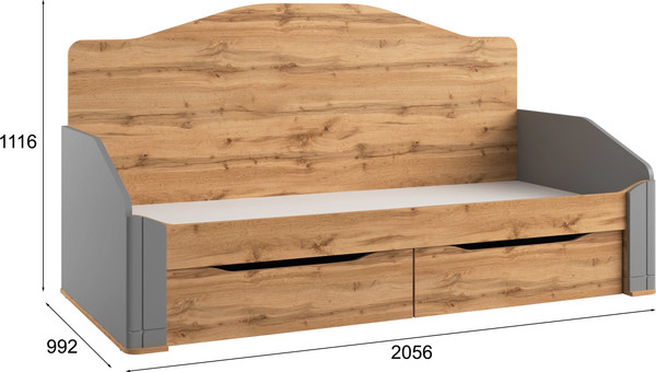 Изображение товара Кровать-тахта Involux Sale 90x200 с ящиками / км0144 (серый шифер/дуб натюрель)