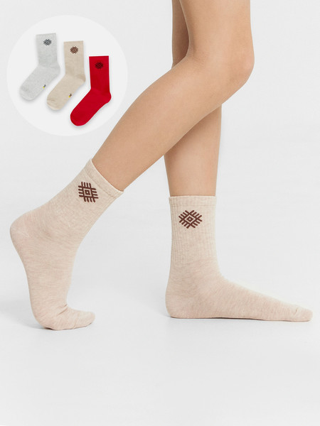 Изображение товара Носки детские Mark Formelle 444A-2775 (р.16, бежевый меланж/ярко-красный/светло-серый меланж)