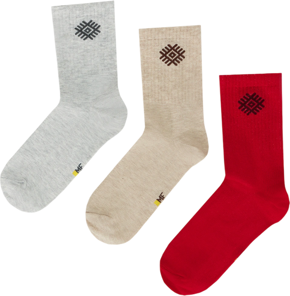 Изображение товара Носки детские Mark Formelle 444A-2775 (р.16, бежевый меланж/ярко-красный/светло-серый меланж)