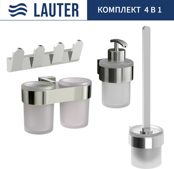 Изображение товара Набор аксессуаров для ванной и туалета Lauter 21TS3016 + 21TS3020 + 21TS3008 + 21TS3022 (Chrome, 4 предмета)