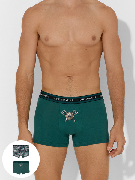 Изображение товара Комплект мужских трусов Mark Formelle 411228-2 (р.102-112, темно-зеленый/дикая охота на темно-зеленом)