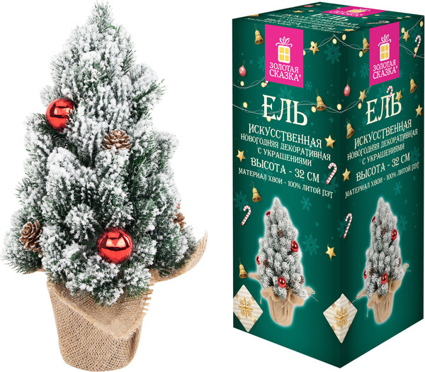 Изображение товара Елка декоративная Золотая сказка Заснеженная с декором / 592514 (32см)
