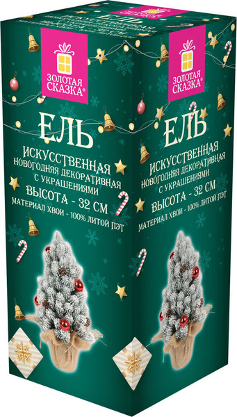 Изображение товара Елка декоративная Золотая сказка Заснеженная с декором / 592514 (32см)