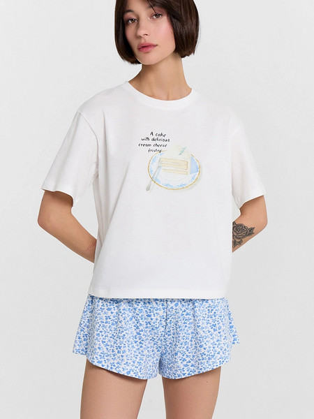 Изображение товара Пижама Mark Formelle 592607 (р.164/170-92-98, белый/голубые цветочки на белом)