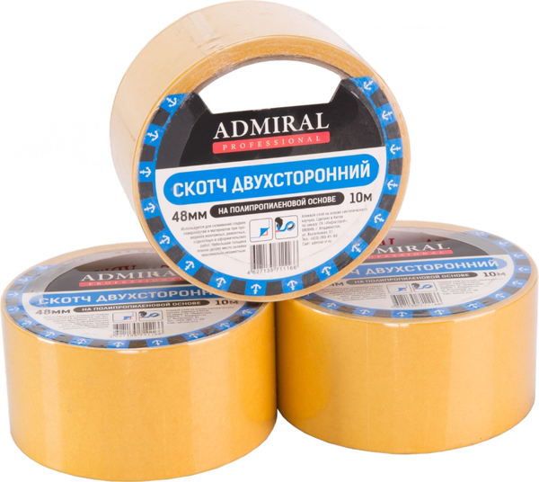 Изображение товара Скотч двухсторонний Admiral Полипропиленовый 48ммx10м 90мкм