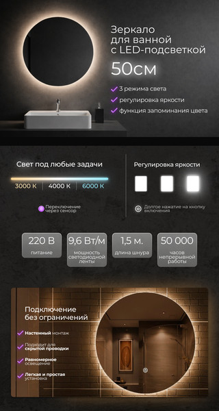 Изображение товара Зеркало Sundays CH259122 (с подсветкой)