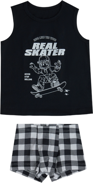 Изображение товара Комплект бельевой детский Mark Formelle 443002 (р.158-80-69, черный/черно-белая клетка)