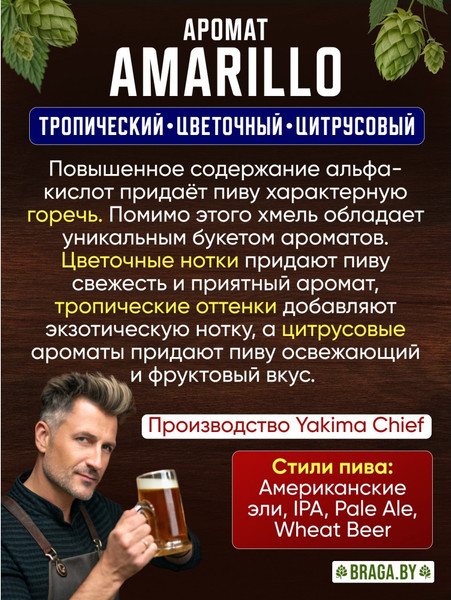 Изображение товара Хмель BRAGA.BY Amarillo Урожай 2024 (50г)