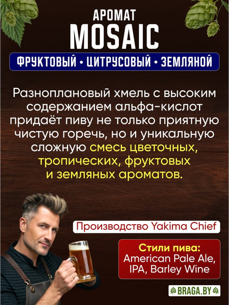 Изображение товара Хмель BRAGA.BY Mosaic Урожай 2024 (50г)
