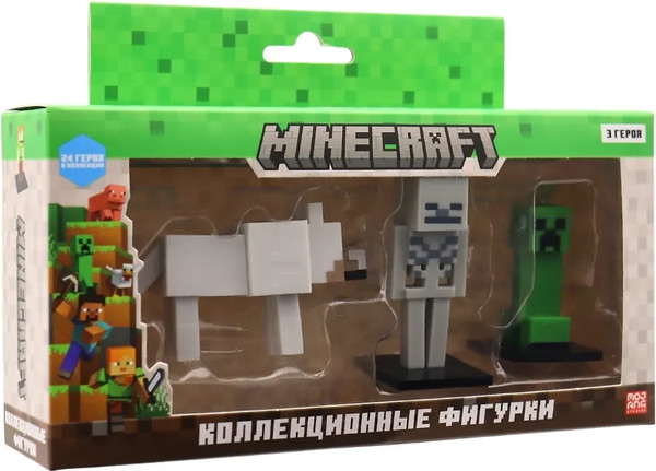 Изображение товара Набор фигурок коллекционных Minecraft Скелет, волк и зеленый крипер / MC2021C