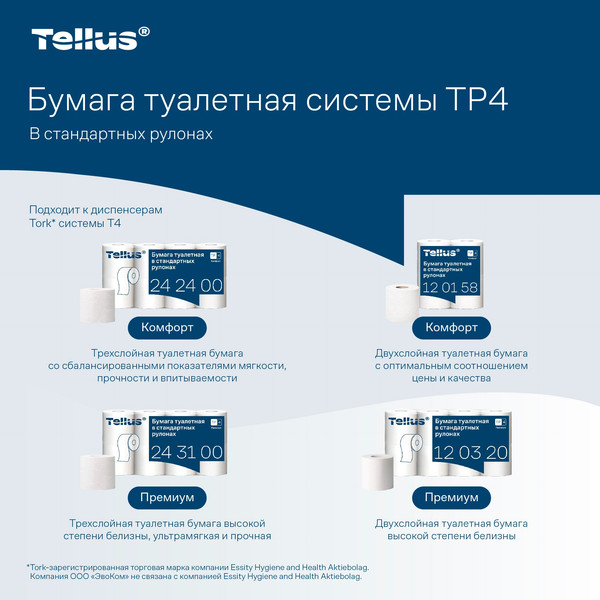 Изображение товара Туалетная бумага Tellus В стандартных рулонах мягкая 2 слоя 120320/Т4 (23м, 8рул)