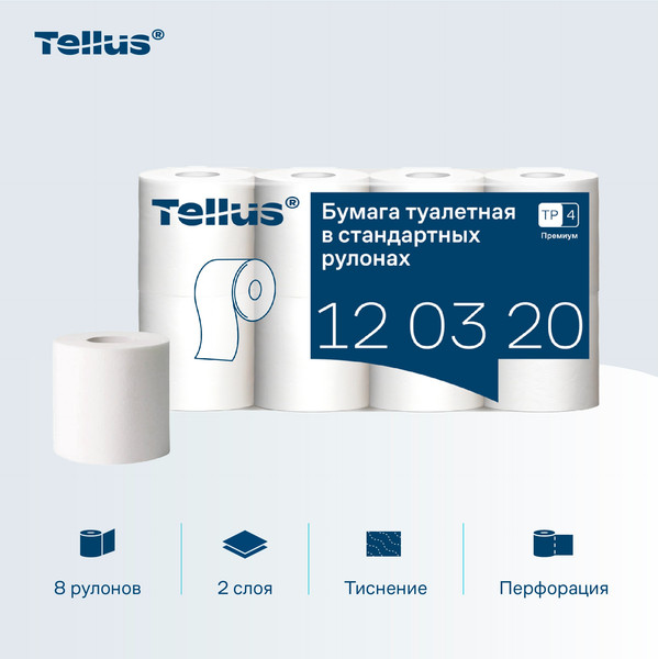 Изображение товара Туалетная бумага Tellus В стандартных рулонах мягкая 2 слоя 120320/Т4 (23м, 8рул)