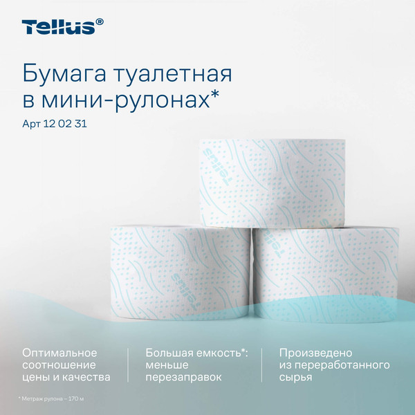 Изображение товара Туалетная бумага Tellus В мини-рулонах 2 слоя 120231/Т2 (170м)