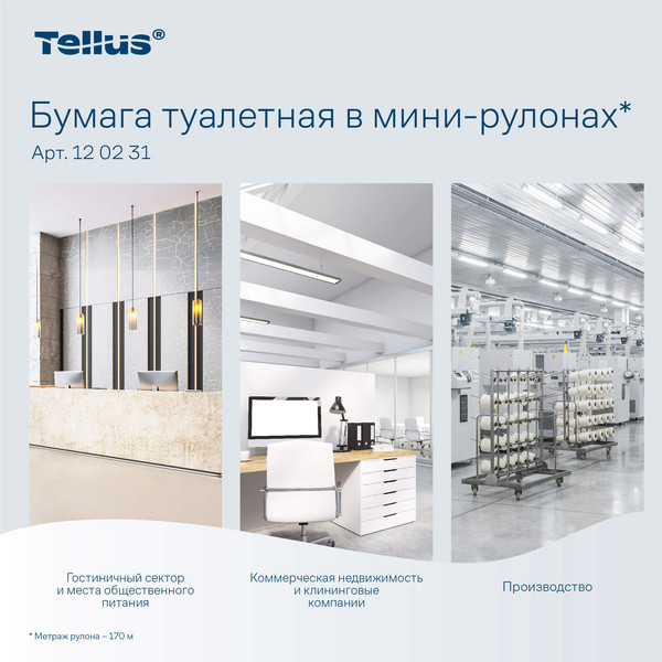 Изображение товара Туалетная бумага Tellus В мини-рулонах 2 слоя 120231/Т2 (170м)