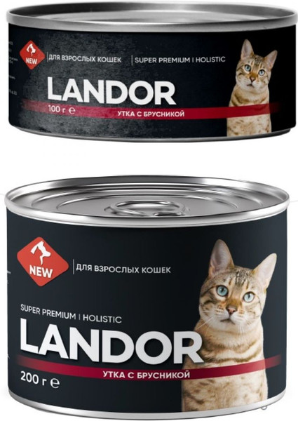 Изображение товара Влажный корм для кошек Landor Для взрослых кошек утка с брусникой / 2002223 (0.2кг)