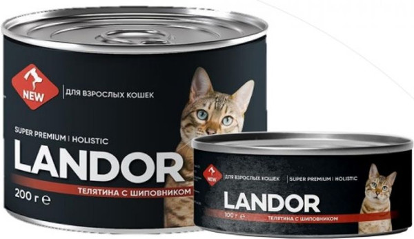Изображение товара Влажный корм для кошек Landor Для взрослых кошек телятина с шиповником / 2002224 (0.2кг)