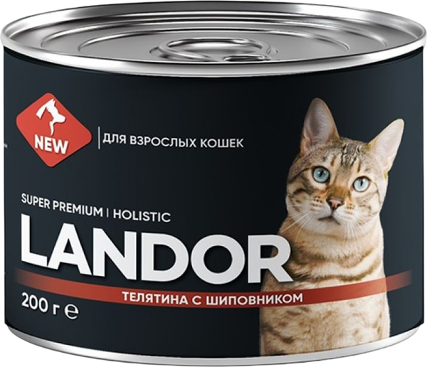 Изображение товара Влажный корм для кошек Landor Для взрослых кошек телятина с шиповником / 2002224 (0.2кг)