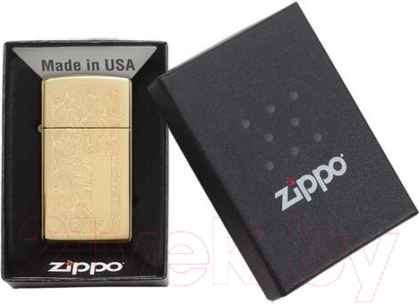 Изображение товара Зажигалка Zippo Slim Venetian / 1652B (золото, с топливом Zippo 3141 125мл)