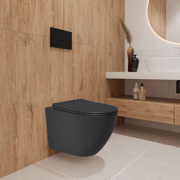 Изображение товара Инсталляция с подвесным унитазом Lauter Augsburg 21901002 с кнопкой 219704F (черный матовый, скрытое крепление)
