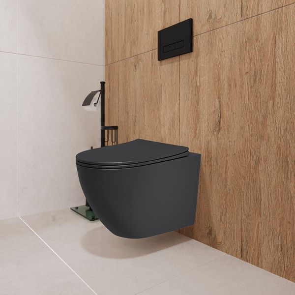 Изображение товара Инсталляция с подвесным унитазом Lauter Augsburg 21901002 с кнопкой 219704F (черный матовый, скрытое крепление)