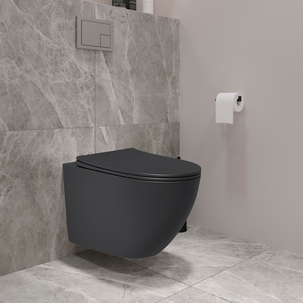 Изображение товара Инсталляция с подвесным унитазом Lauter Augsburg 21901002 с кнопкой 219704F (черный матовый, скрытое крепление)