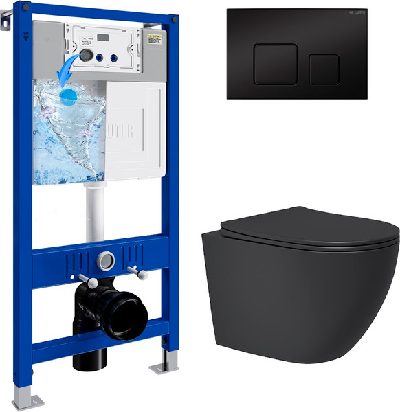 Изображение товара Инсталляция с подвесным унитазом Lauter Augsburg 21901002 с кнопкой 219704F (черный матовый, скрытое крепление)