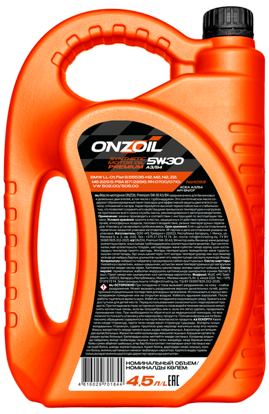 Изображение товара Моторное масло Onzoil Premium 5W30 A3/B4 (4.5л)