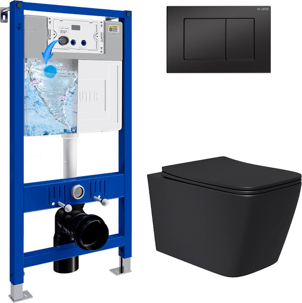 Изображение товара Инсталляция с подвесным унитазом Lauter Magdeburg 21901002 с кнопкой 219704J (черный матовый, скрытое крепление)