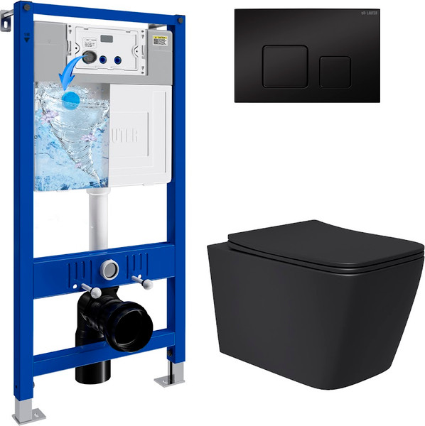 Изображение товара Инсталляция с подвесным унитазом Lauter Magdeburg 21901002 с кнопкой 219704F (черный матовый, скрытое крепление)